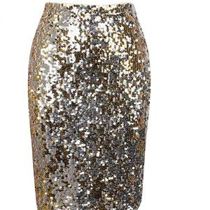 High Waist Gold Sequin Pencil Skirt